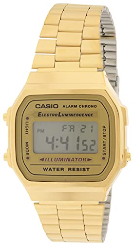 Casio A168WG-9 Men's Vintage Gold Metal Band Chronograph Alarm Watch with Illuminator (A168WG-9)