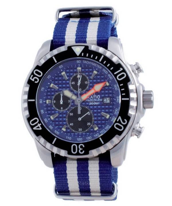 Ratio Free Diver Chronograph Nylon Quartz Diver's 48HA90-17-CHR-BLU-var-NATO2 200M Men's Watch