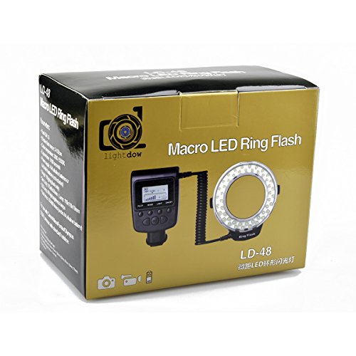 Lightdow 48-Piece Macro LED Ring Flash Light with LCD Screen Display for Canon, Nikon, and Sony DSLR Cameras