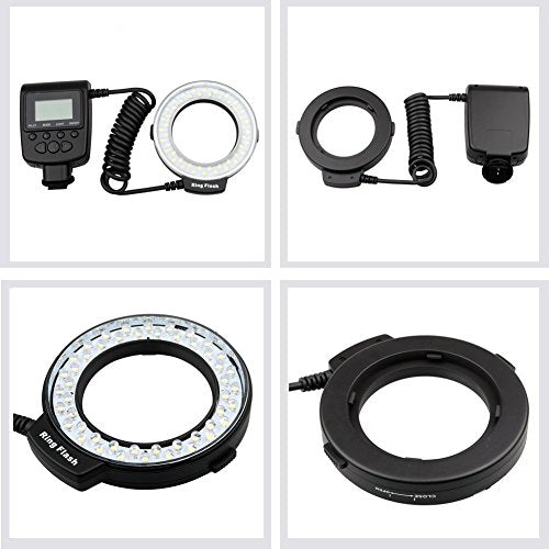 Lightdow 48-Piece Macro LED Ring Flash Light with LCD Screen Display for Canon, Nikon, and Sony DSLR Cameras