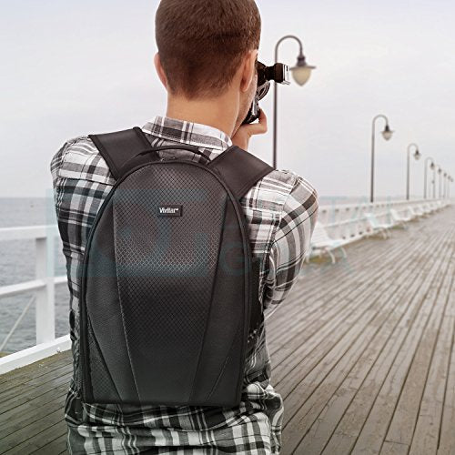 Vivitar Camera Backpack Bag for Sony, Canon, Fuji, Panasonic, Nikon DSLR & Mirrorless Digital Cameras, Video Cameras, Lenses, and Photography Accessories (Black, with Tripod Holder)