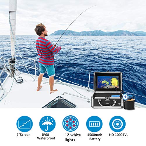 Anysun Professional Underwater Fishing Camera with 7" TFT LCD Monitor, 700TVL CCD, 15M Cable Length and Carry Case (Fun to See Fish Biting)