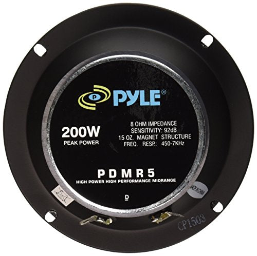 Pyle PDMR5 5" 200W Peak High Performance Mid-Range Car Speaker with 15 Oz Magnet, 8 Ohm, 92 dB and Paper Coating Cone (450 Hz - 7 kHz Frequency Response)