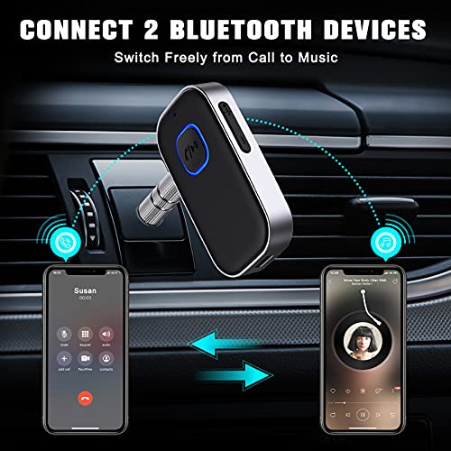 COMSOON Bluetooth 5.0 Audio Receiver for Car/Home Stereo (16H Battery Life, Noise Cancelling, Hands-Free Call) - 2021 Upgraded - Black+Silver