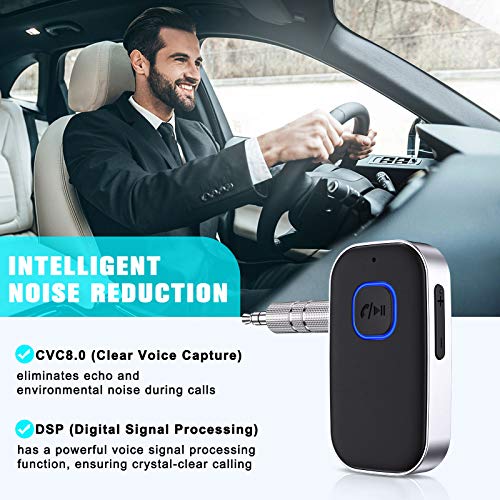 COMSOON Bluetooth 5.0 Audio Receiver for Car/Home Stereo (16H Battery Life, Noise Cancelling, Hands-Free Call) - 2021 Upgraded - Black+Silver