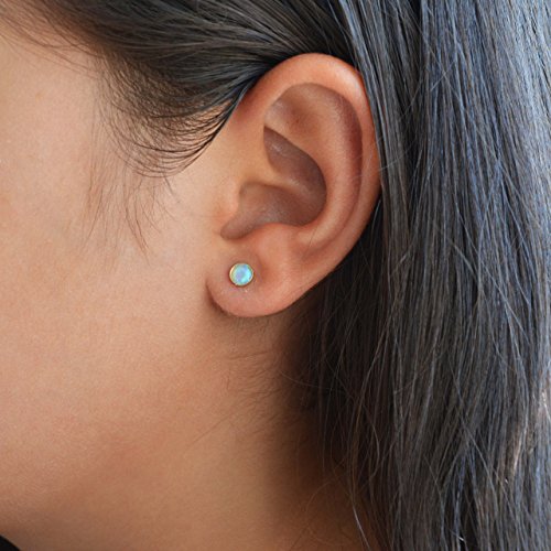 Sterling Silver Opal Stud Earrings for Women (4mm Posts)