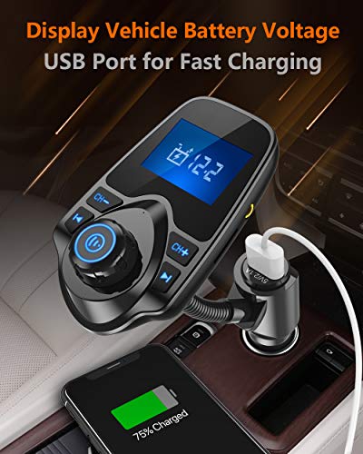 Nulaxy Bluetooth FM Transmitter (Adapter Car Kit) with Display, TF/SD Card & USB Car Charger for Smartphones & Audio Players