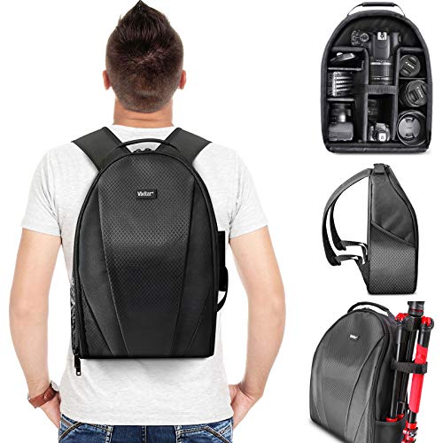 Vivitar Camera Backpack Bag for Sony, Canon, Fuji, Panasonic, Nikon DSLR & Mirrorless Digital Cameras, Video Cameras, Lenses, and Photography Accessories (Black, with Tripod Holder)