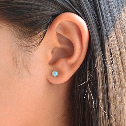 Sterling Silver Opal Stud Earrings for Women (4mm Posts)