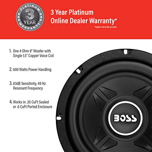 BOSS Audio Systems CXX8 8" Car Subwoofer - 600W Max Power, 4 Ohm Voice Coil, Easy Mount (Sold Individually)