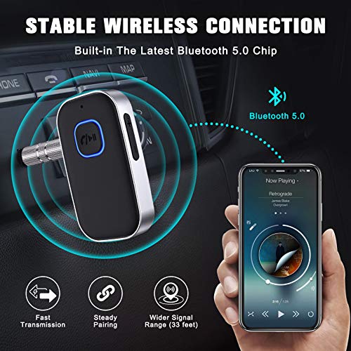 COMSOON Bluetooth 5.0 Audio Receiver for Car/Home Stereo (16H Battery Life, Noise Cancelling, Hands-Free Call) - 2021 Upgraded - Black+Silver