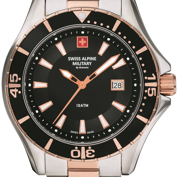 Swiss Alpine Military 7040.1117.-.GW by Grovana Nautilus Dial Quartz 100M  Mens Watch, Black 
