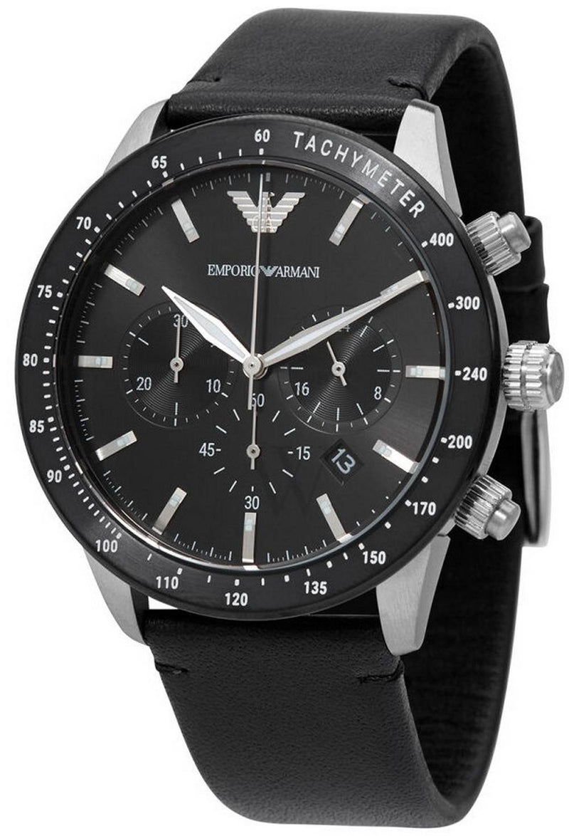 Emporio Armani Mario Chronograph Leather Black Dial Quartz AR11243 Men's Watch