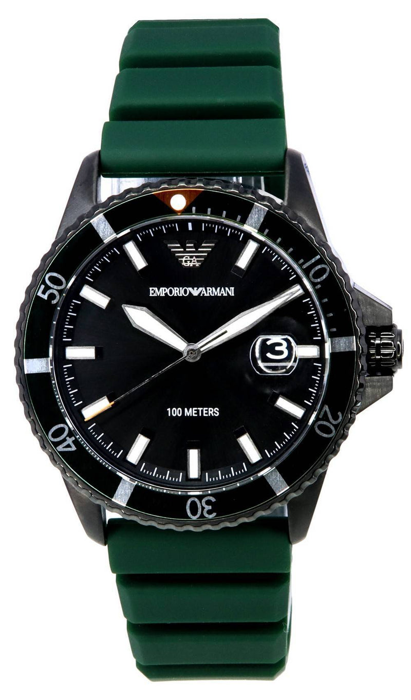 Emporio Armani Green Silicon Black Dial Quartz AR11464 100M Men's Watch