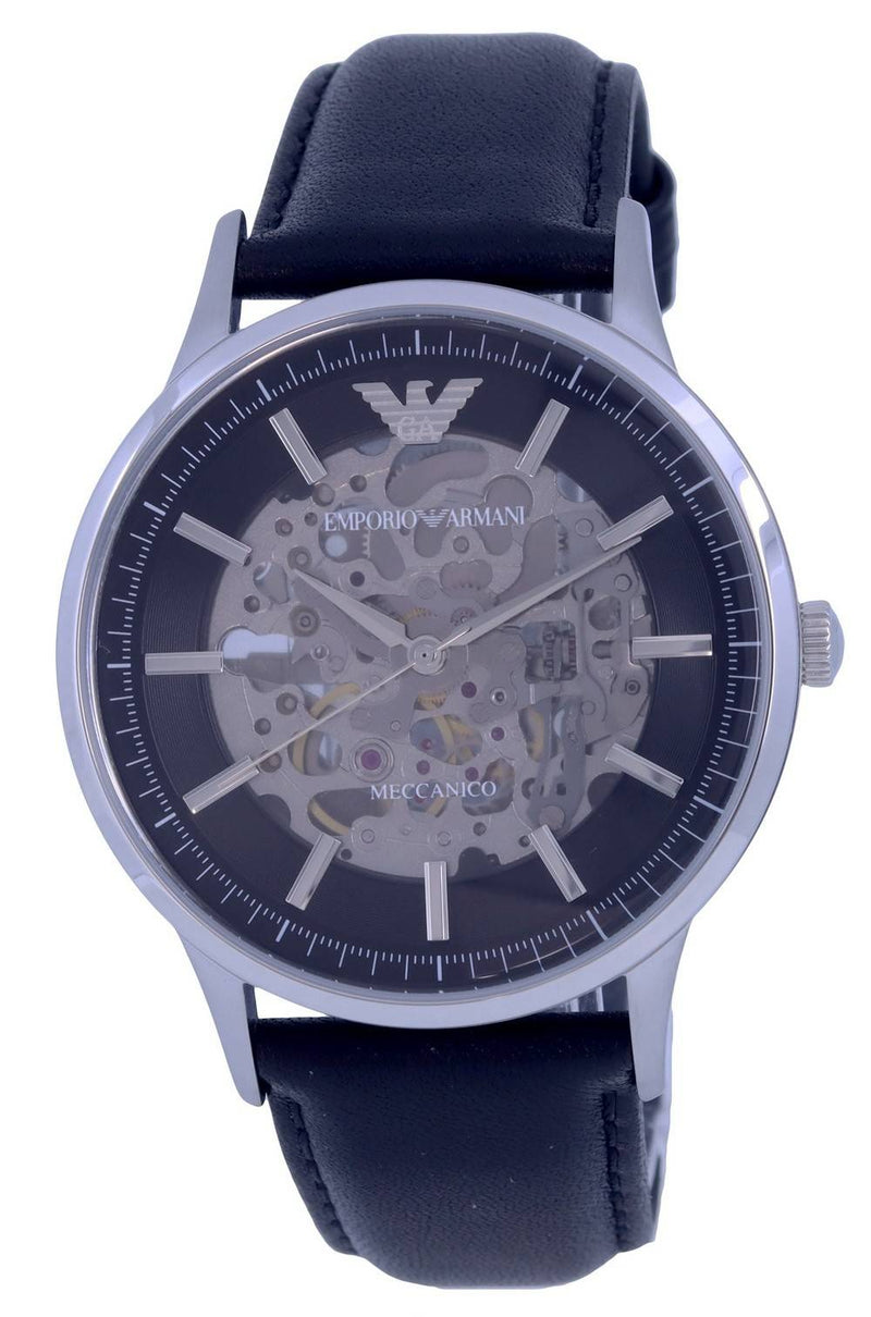 Emporio Armani Skeleton Leather Black Dial Automatic AR60038 Men's Watch