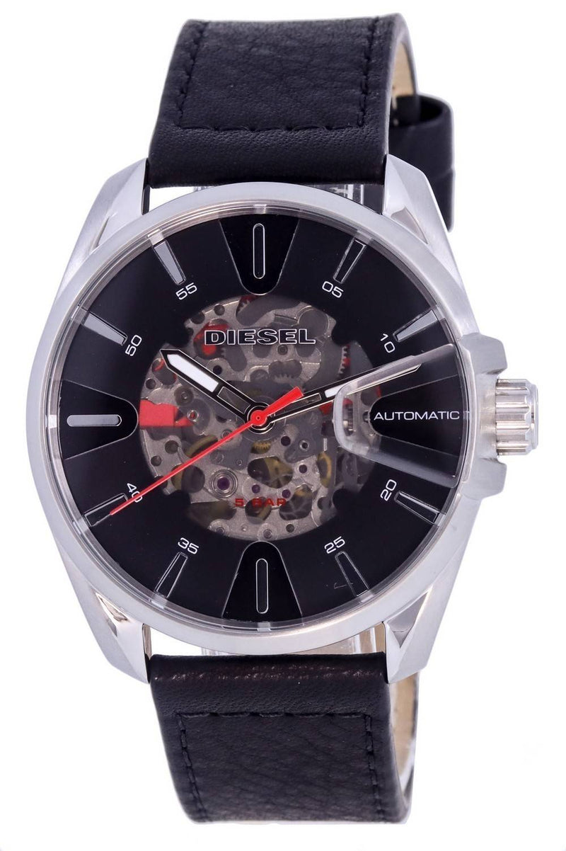 Diesel MS9 Skeleton Leather Strap Black Dial Automatic DZ1966 Men's Watch