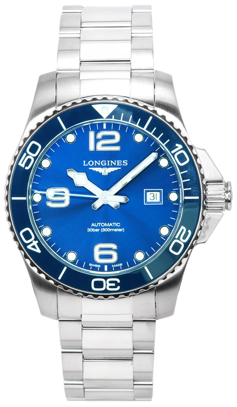 Longines HydroConquest Sunray Blue With Super-LumiNova Dial Automatic Diver's L3.782.4.96.6 300M Men's Watch