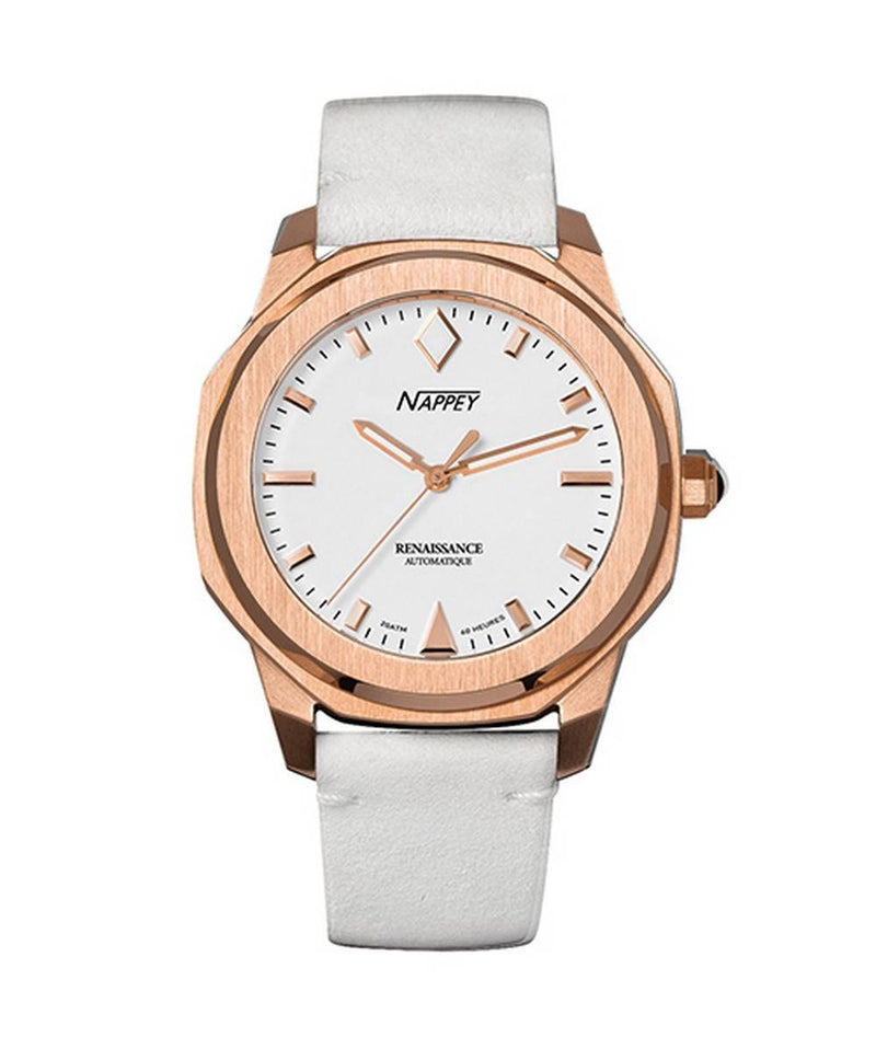 Nappey Renaissance Rose Gold And White Suede Automatic NY41-BD2M-3B2A 200M Unisex Watch